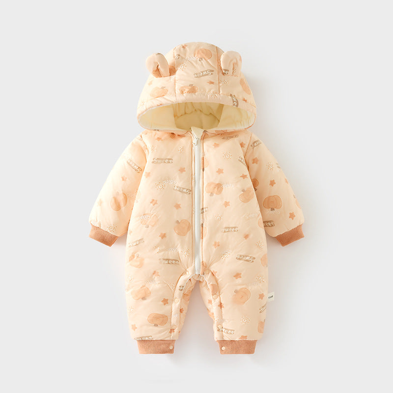 Children's Quilted Outer Wear Jumpsuit Thickened Rompers Hoodie Windproof Jumpsuit, Climbing Suit