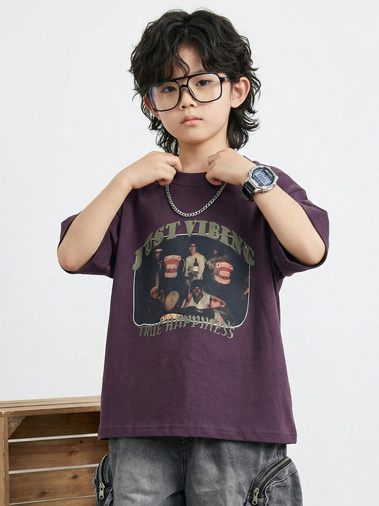 Children's Boys Middle Big American Retro Cotton Short-sleeved Children's T-shirt