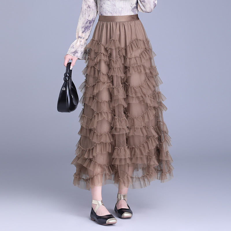 Women's Of Mesh Cake Dress Spring Puffy Long Large Skirt