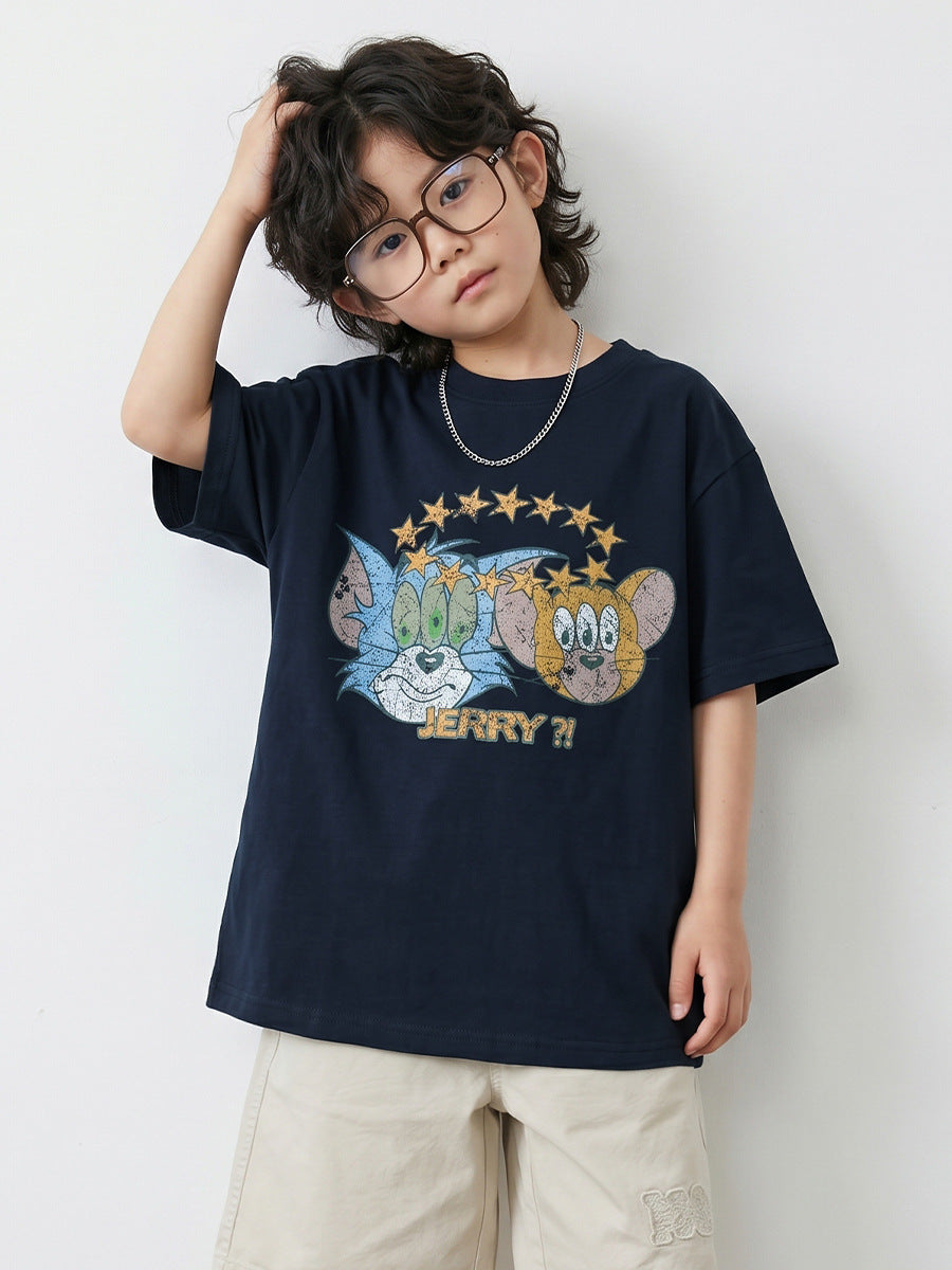 Large Pure Cotton Cartoon Printing Top Half Children's T-shirt