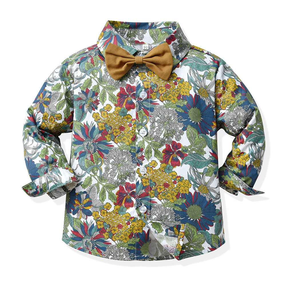 Children's Clothing Boy's Beach Wind Flower Shirt Outfit Children's Suit