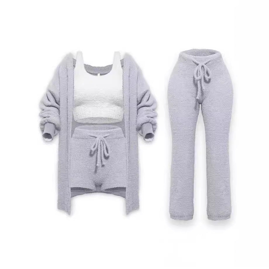 Knitted Plush Long Sleeve Set Three-piece Fashion Casual Suit