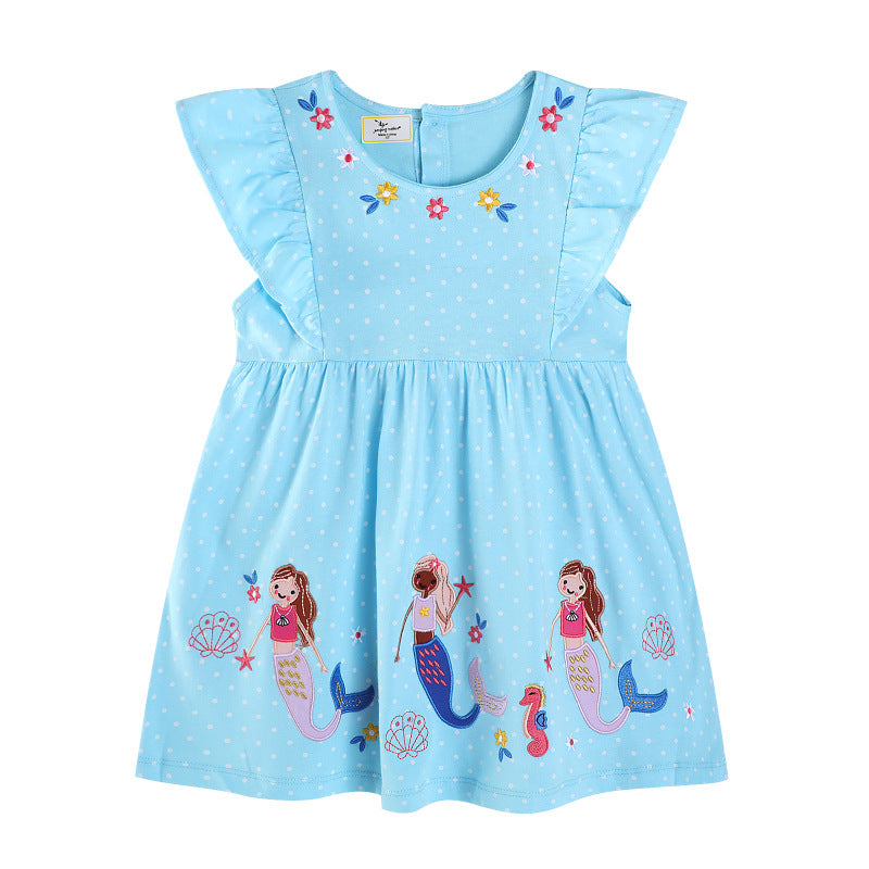 Cartoon Embroidered Back Buckle Mermaid Princess Children's Dress