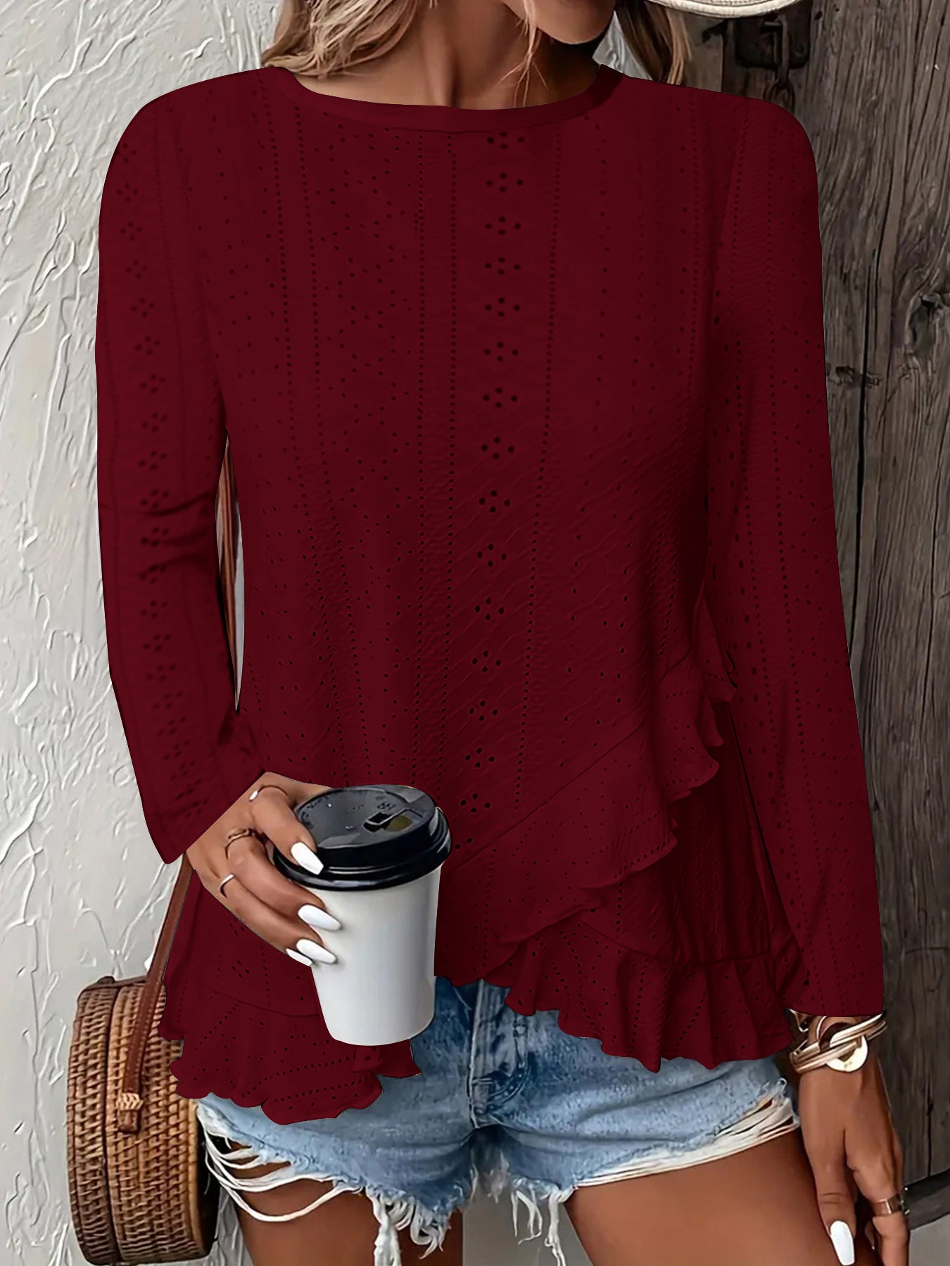 Women's Fashion Casual Solid Color Long Sleeve Women's T-shirt