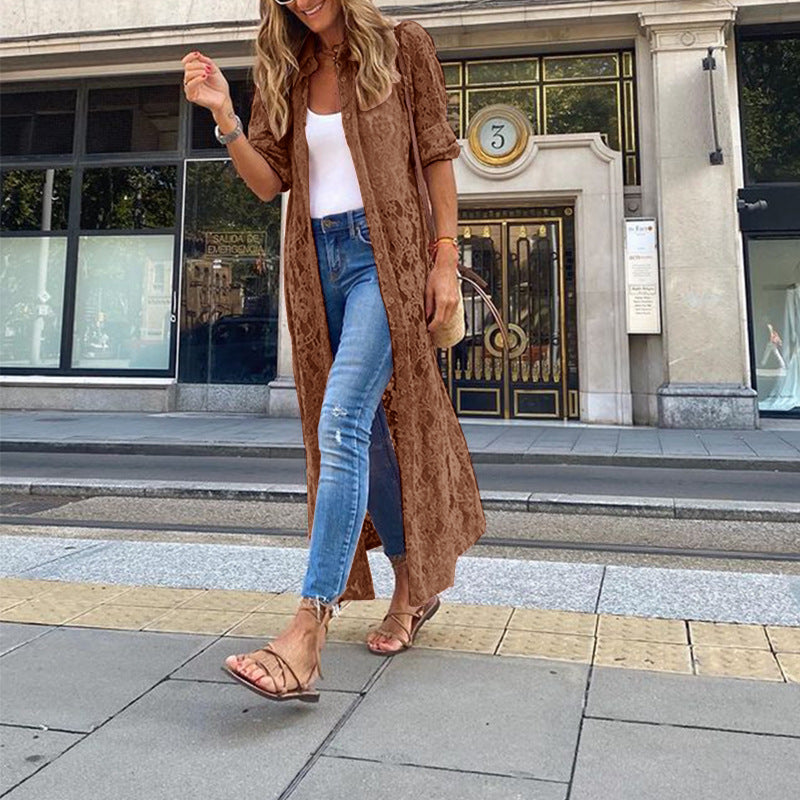 Lace Mesh Thin Long Sleeve Casual Blouse
