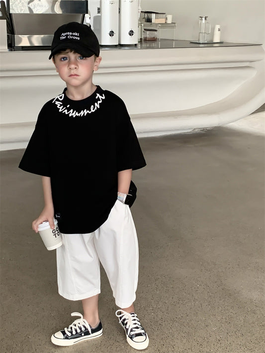 Handsome Fashion Trendy Style Hip Hop Summer Cotton Coat Three-dimensional Children's T-shirt