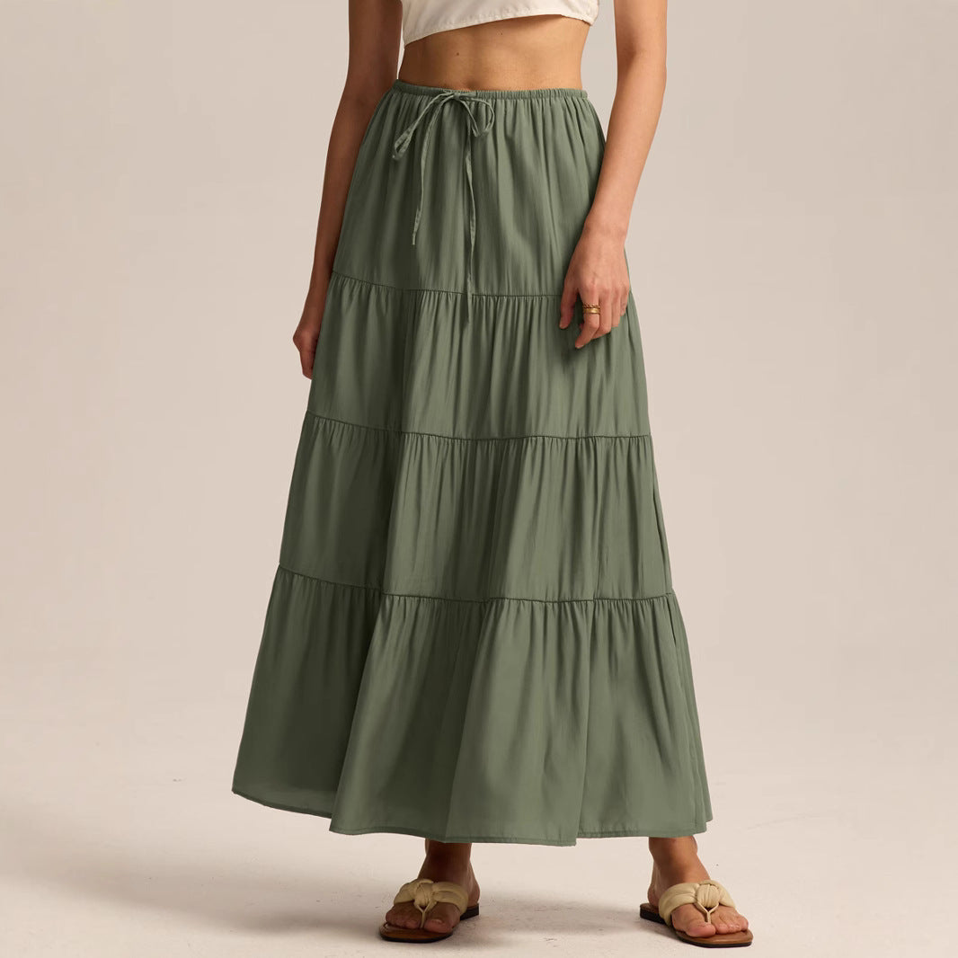 Women's Cotton High Waist Elastic Large Swing Loose Patchwork Long Skirts