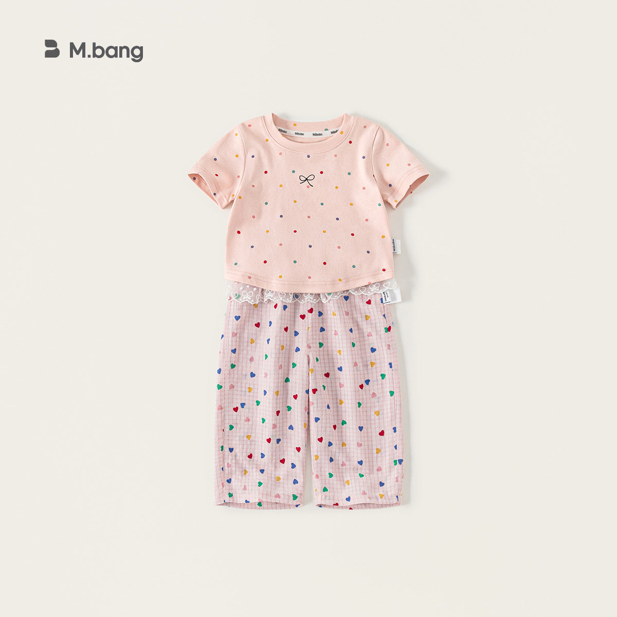 Children's Summer Sweet Polka Dot Short Sleeve Lace Casual Pants Two-piece Children's Suit