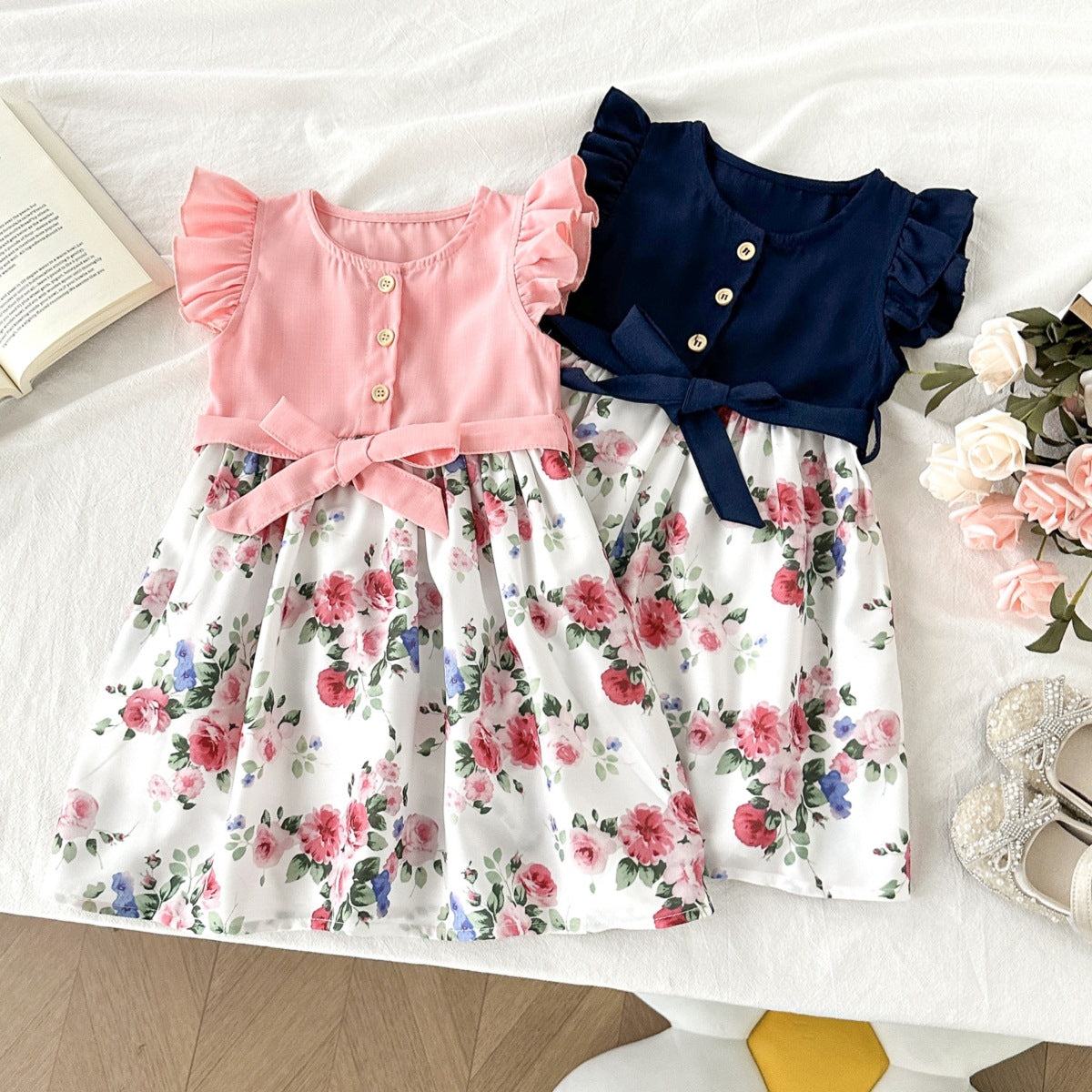 Children's Clothing Summer Style Lace Sleeve Floral Children's Dress