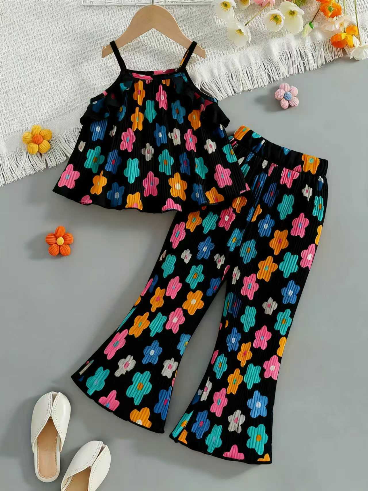 Children's Clothing Summer Sling Pleated Design Pants Sweet Cute Children's Suit