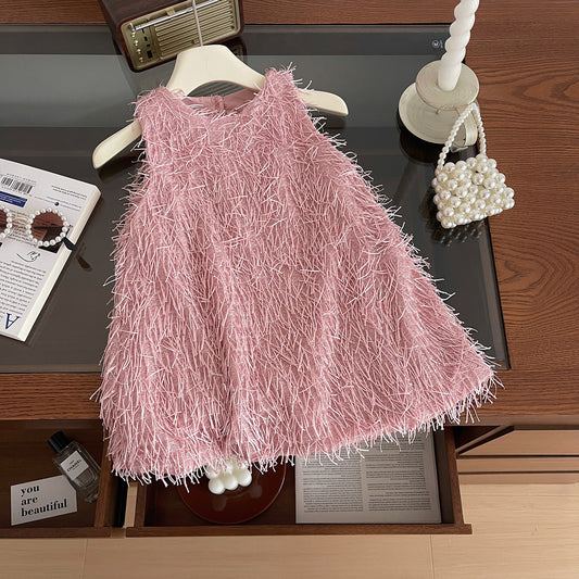Women's Summer Korean Style Sleeveless Suspender Furry Children's Dress