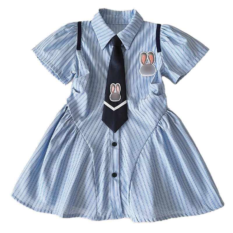 Children's Preppy Style Korean Pleated Skirt Summer Striped Children's Dress