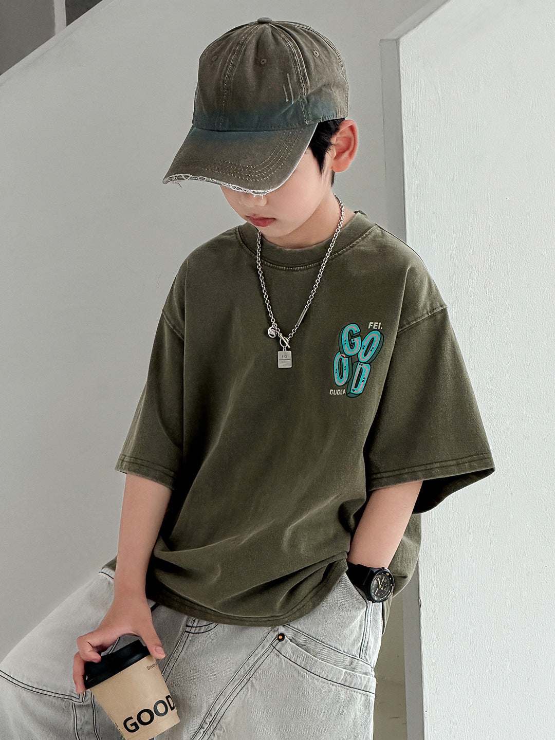 Children's Summer Clothes Loose Top Boys Medium Big Fashion Children's T-shirt