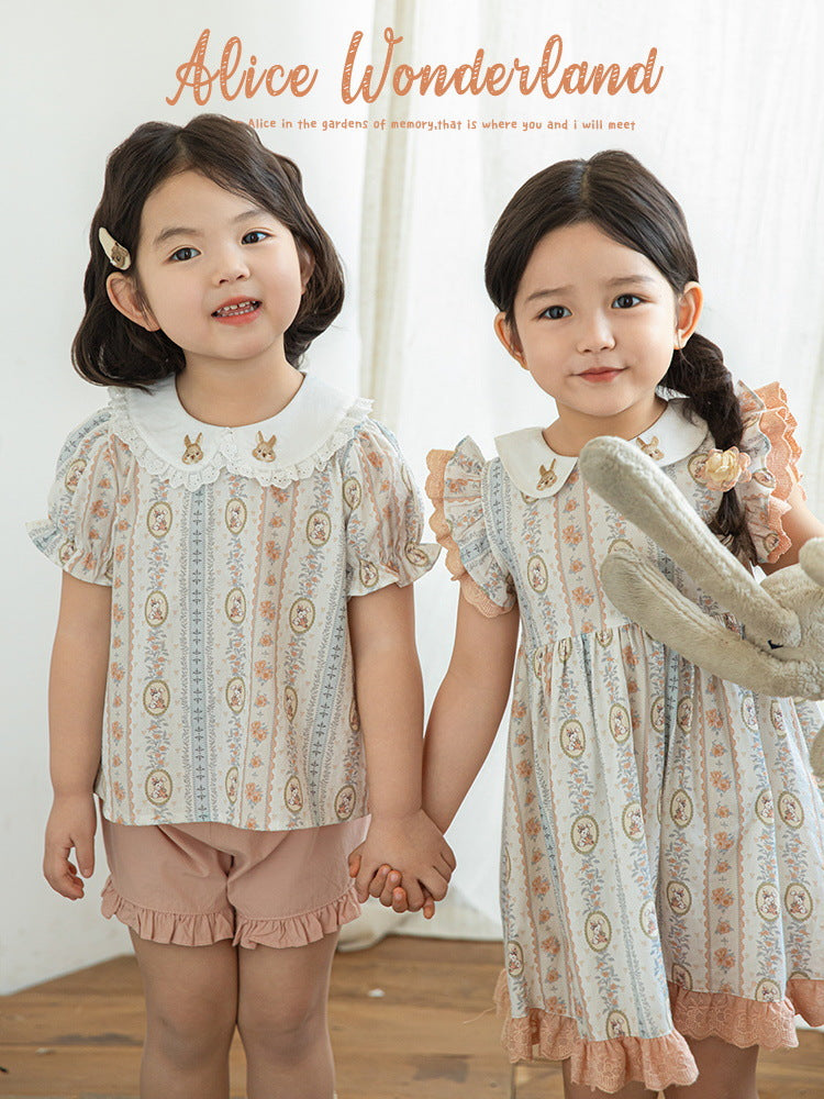 Children's Sweet Bubble Sleeve Cage Fashionable Blouse Children's Dress