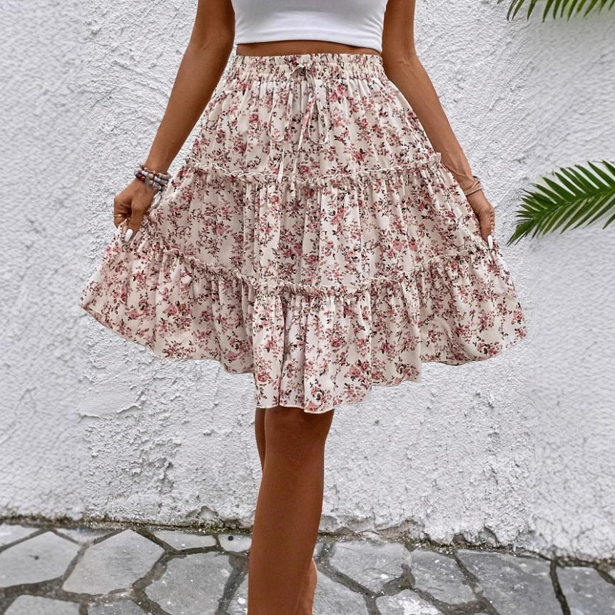 Women's Floral Leisure Vacation Elastic Waist Skirt