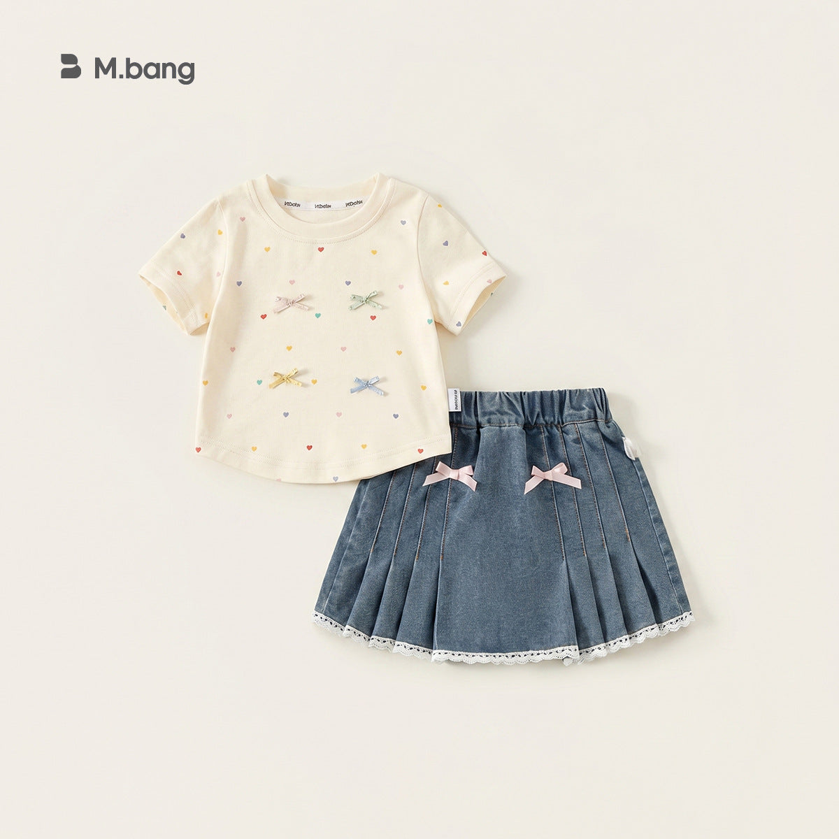 Children's Sweet Bow Top Polka Dot Round Neck Little Children's T-shirt