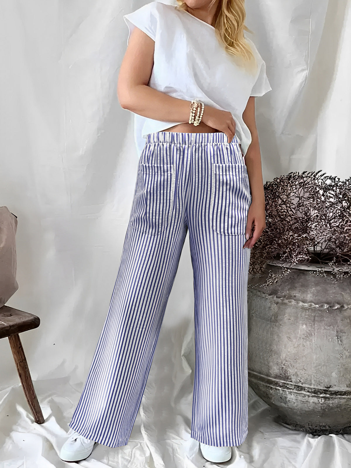 Attractive Women's Loose Striped Pocket Fashion Pants