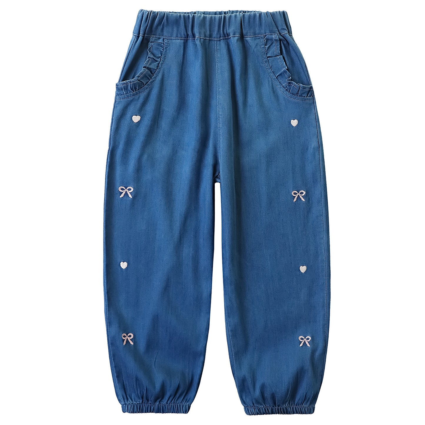 Children's Autumn Silk Denim Wooden Ear Pocket Cute Children's Pants