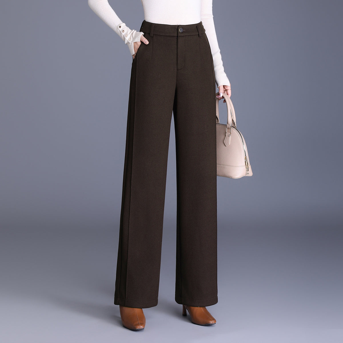 Women's Woolen High Waist Slimming Loose Wool Casual Pants