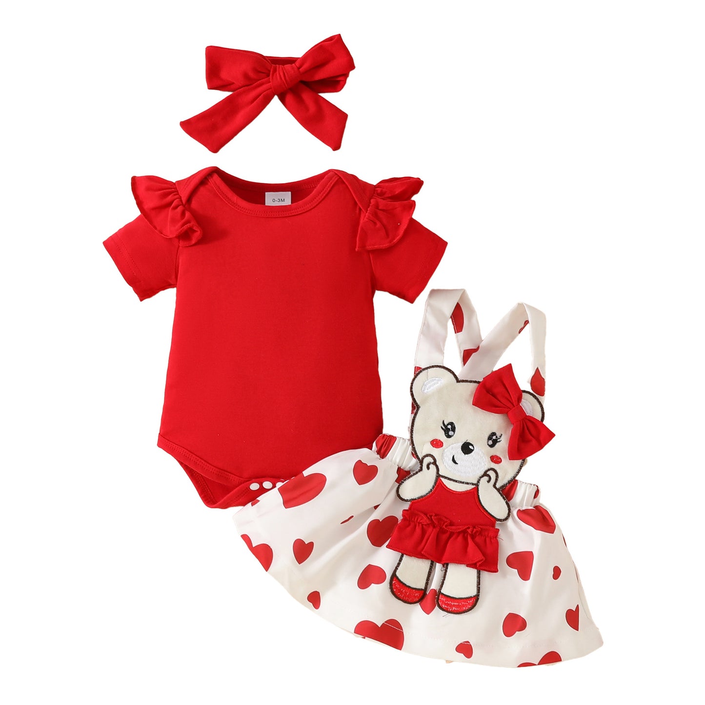 Cute Cartoon Bear Love Solid Color Short Sleeve Top Suspender Children's Suit
