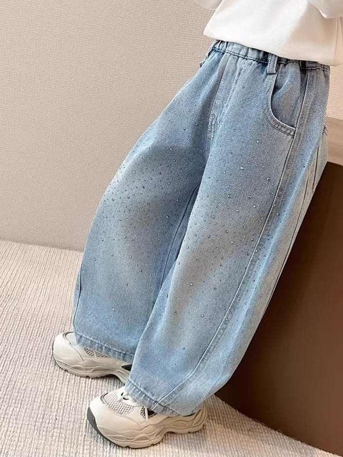 Children's Spring Clothing Loose Western Style Casual Rhinestone Children's Pants