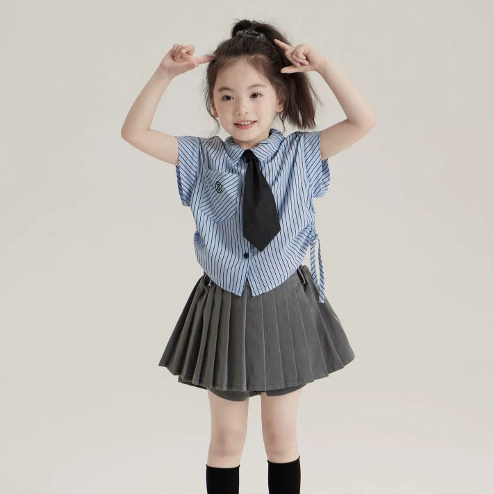 Children's American Preppy Style Pleated Skirt Lapel Children's Suit