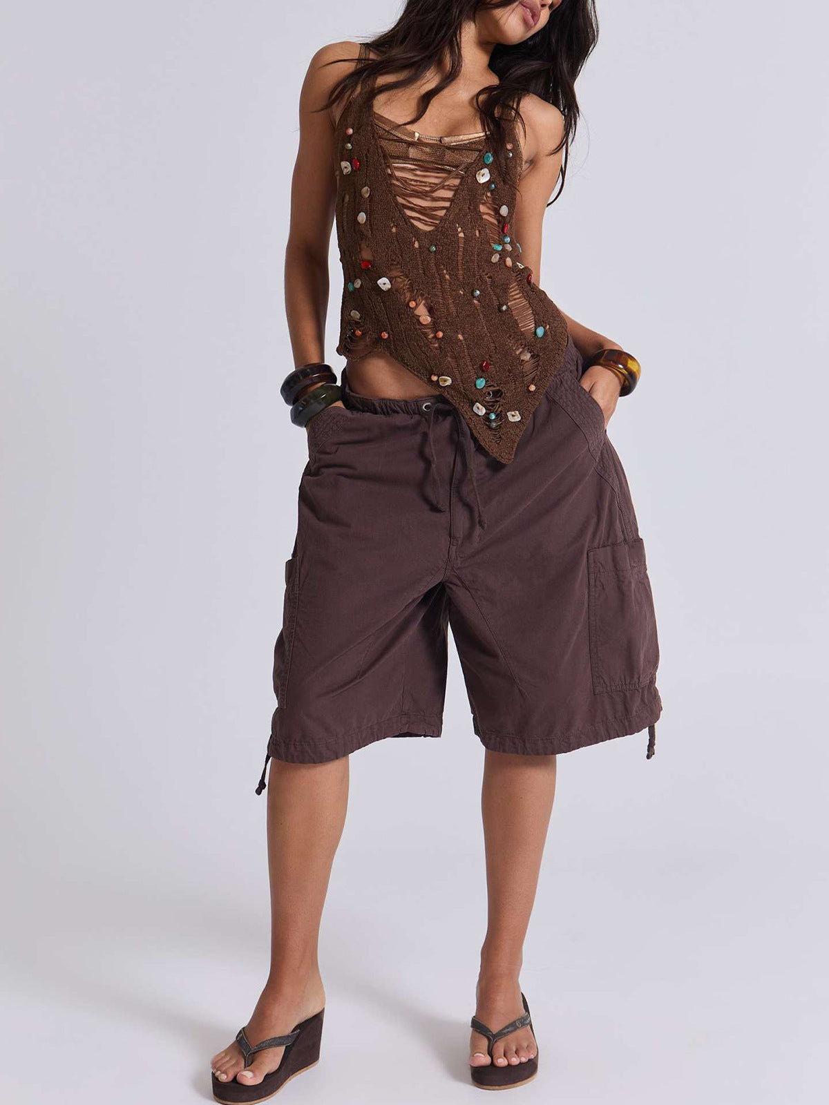 Women's Casual Drawstring Design Versatile Large With Pocket Pants