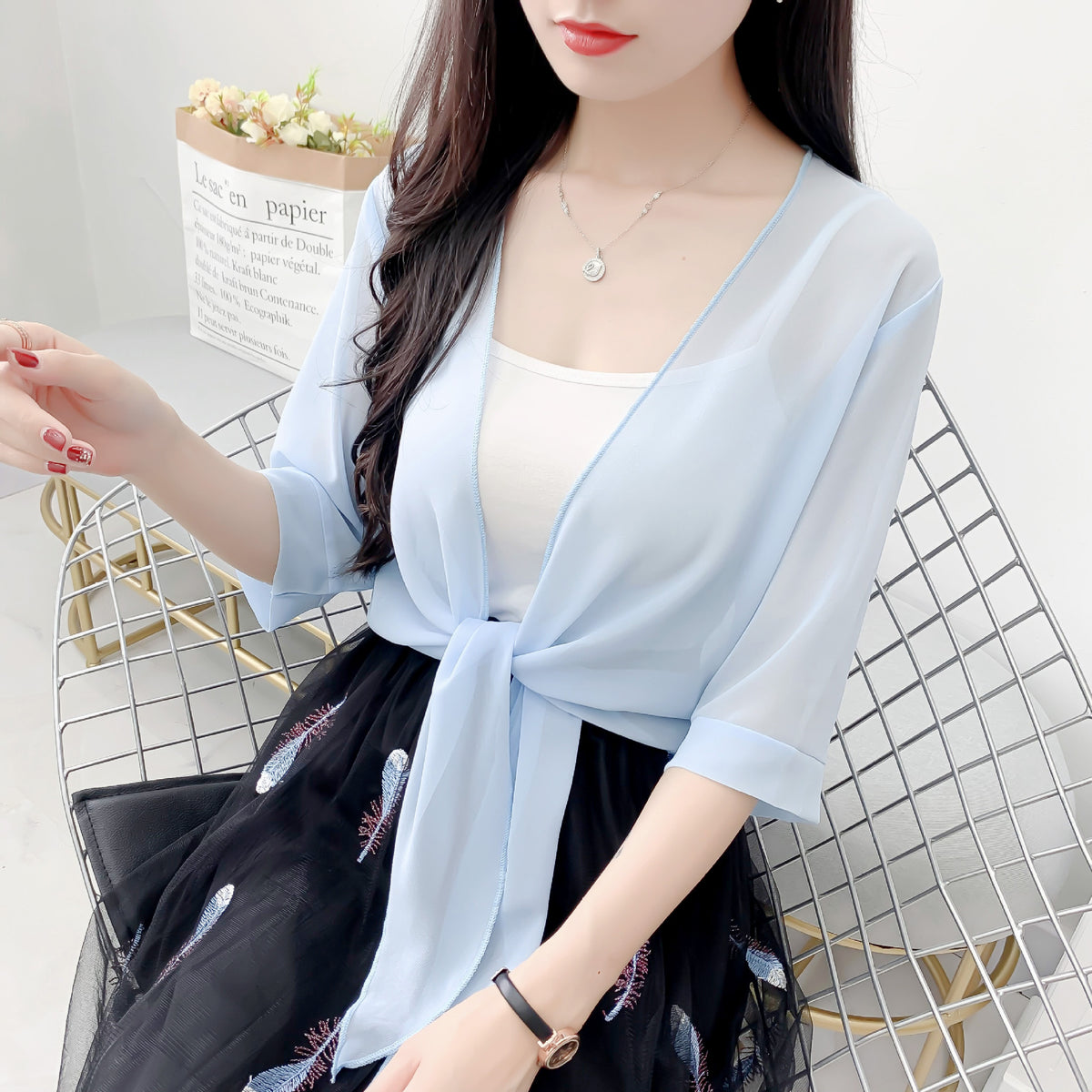 Women's Gentle Sun Protection Shawl Super Durable Lace Shirt, Chiffon Shirt