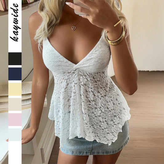 Women's American Hot Retro Hollow Lace Camisole Small Vest/suspenders/tube Top