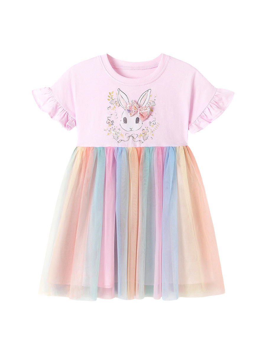Children's Mesh Princess Cute Cartoon Short Sleeve Children's Dress