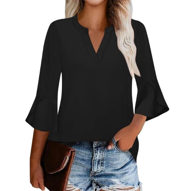 Women's Shirt Petal Sleeve Fashion Printed Loose Blouse