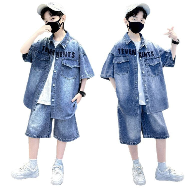 Children's Sleeve Denim Medium Large Pants Boy Children's Suit