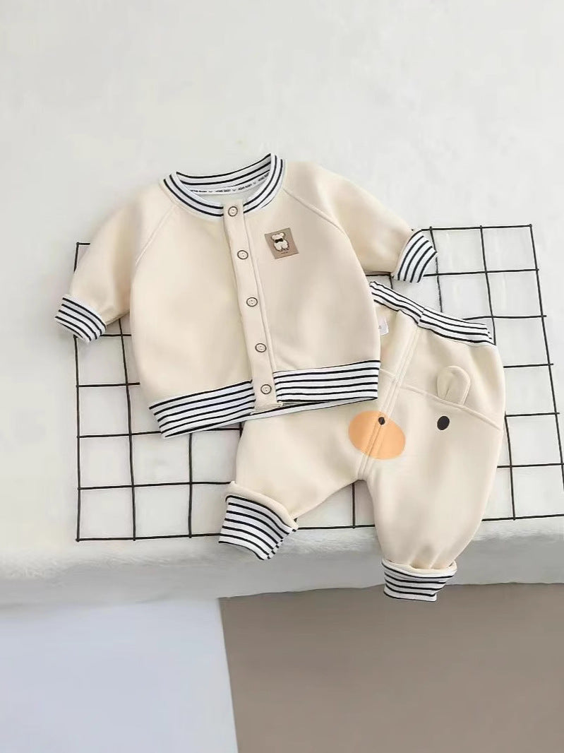 Single-layer Cartoon Striped Ollie High Waist Butt Pants Overcoat Children's Suit