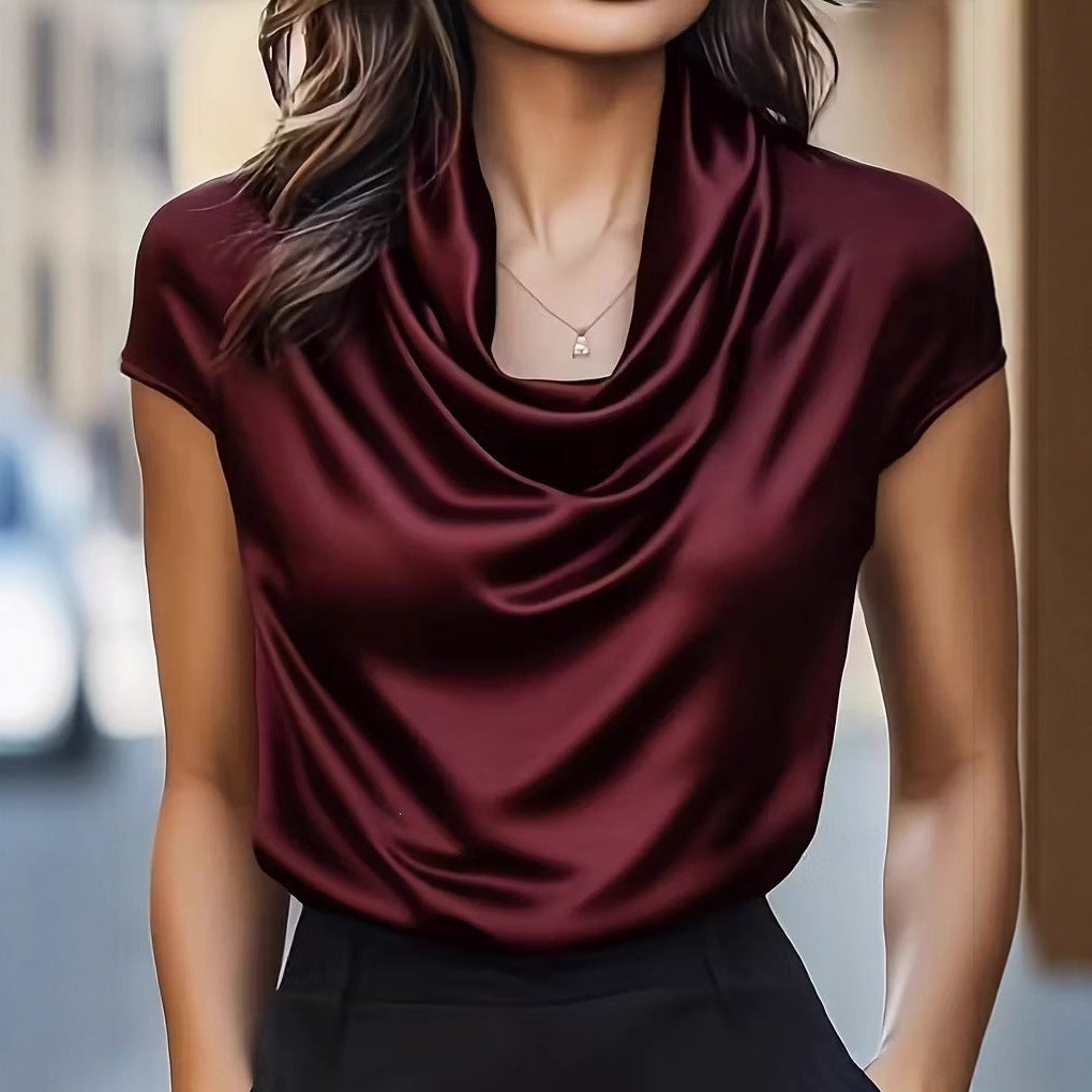 Women's Collar Draping Effect Sleeve Casual Shirt Blouse