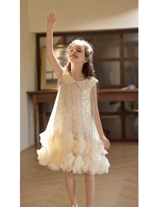 Children's Summer French Princess Sequined Sleeveless Mesh Children's Dress
