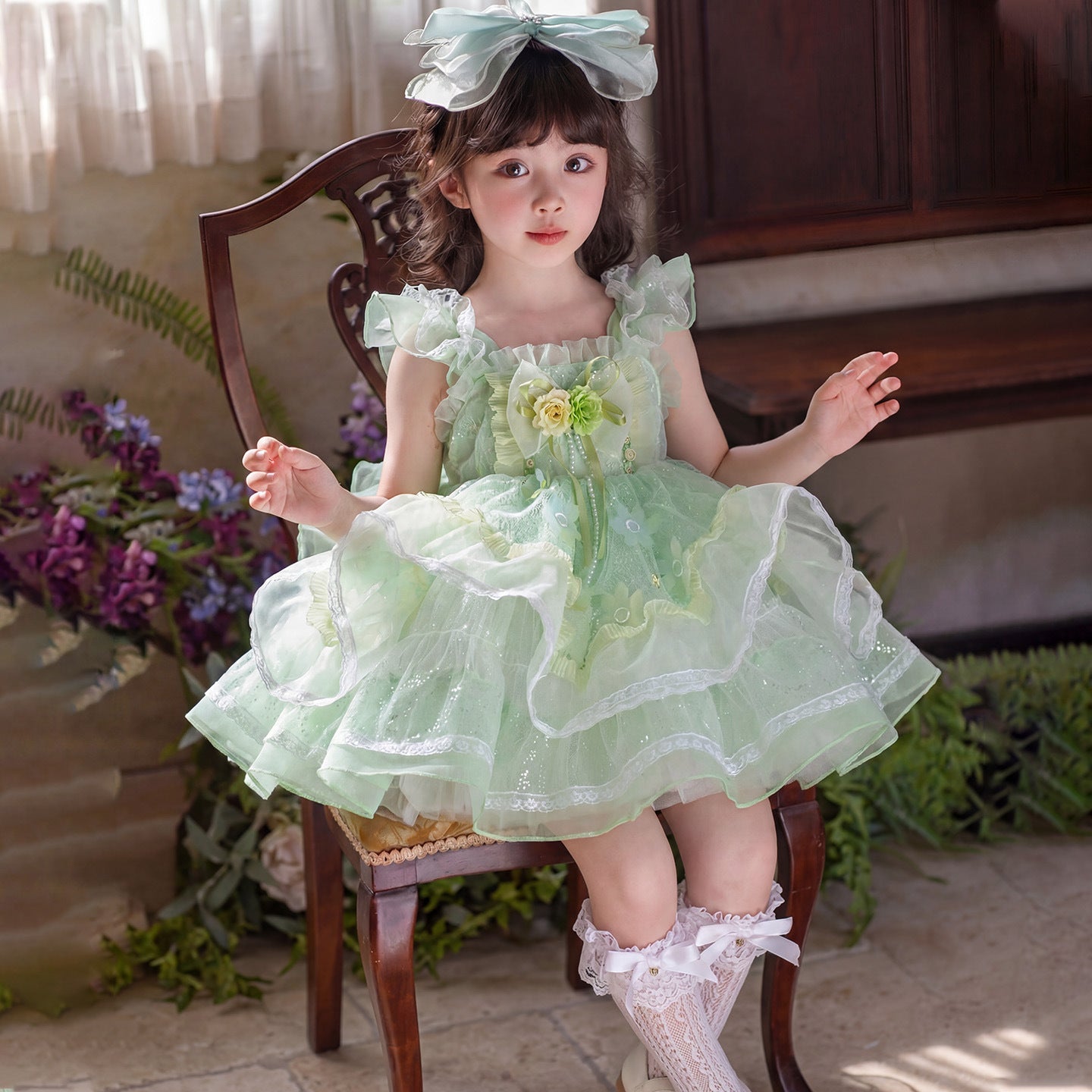 Princess Secret Garden Fruit Green Dopamine Children's Dress