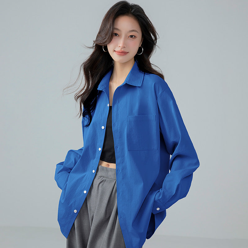Women's Korean Style Loose Shirt Long Sleeve Pure Blouse