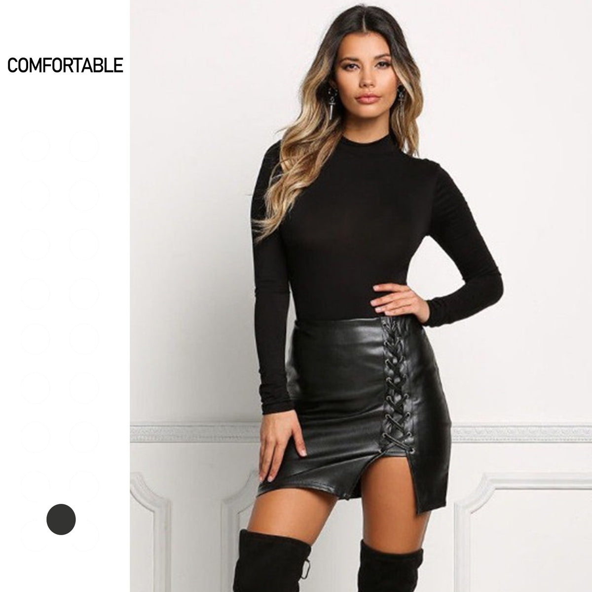 Women's Hemline At Hem Leather High Waist Skirt