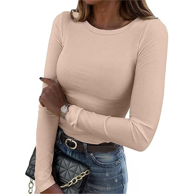 Women's Stretch Crew Neck Rib Shirt Slim Fit Women's T-shirt