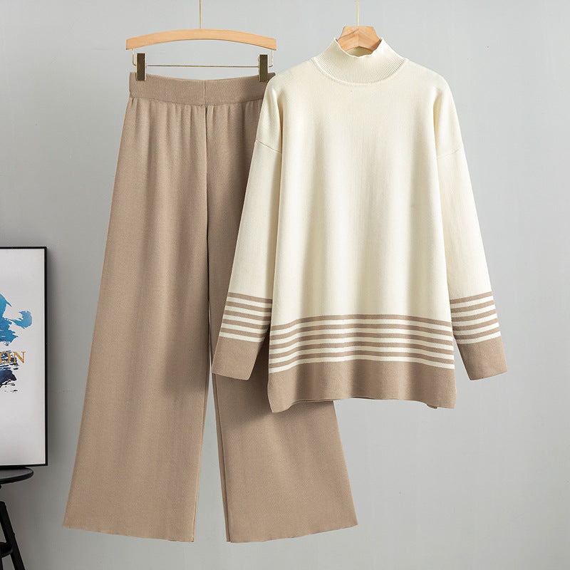 Women's Stripes Contrast Color Trousers Two-piece Tide Fashion Casual Suit