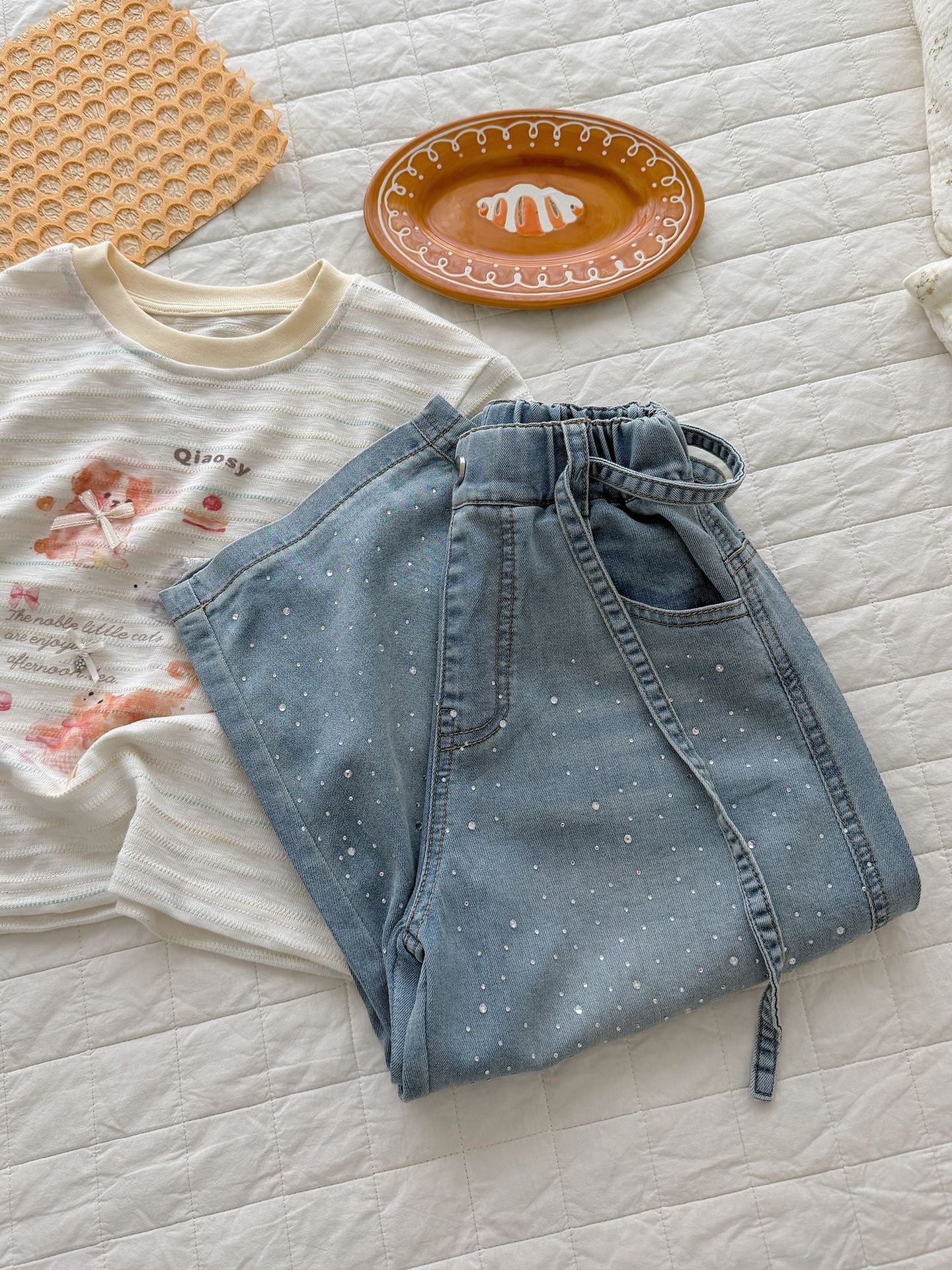 High-grade Shiny Full Diamond Jeans Summer Thin Casual Loose Children's Pants