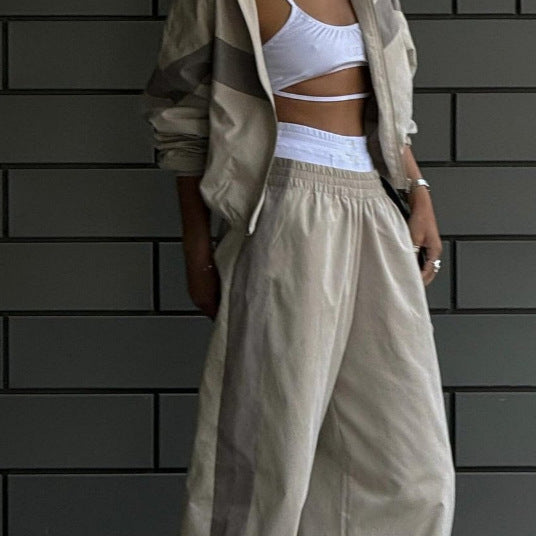 Women's American Elastic Fashionable Trousers Contrast Color Fashion Casual Suit