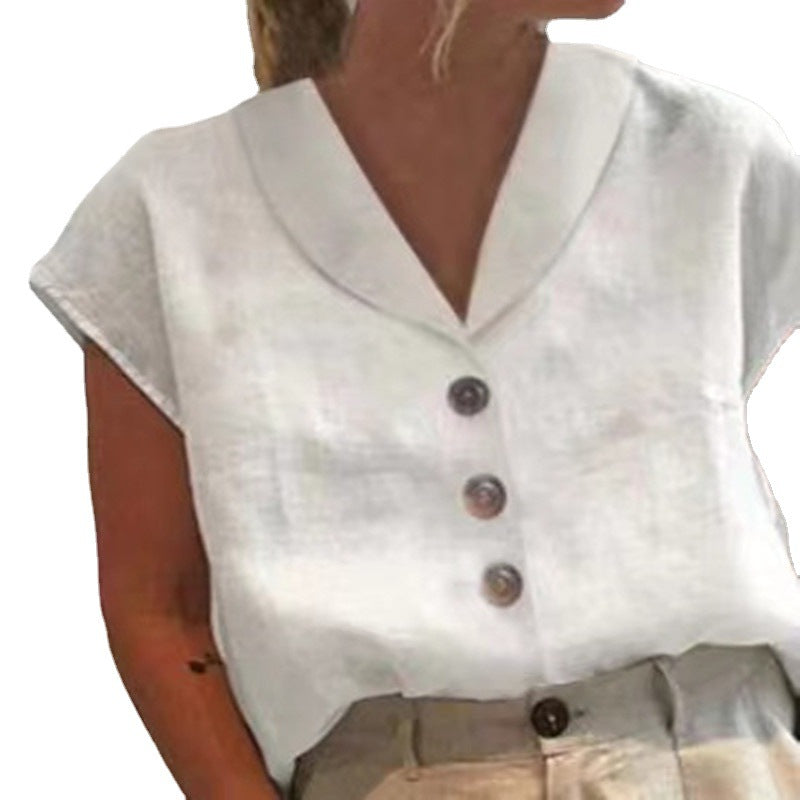 Women's Summer Retro Cotton Linen Irregular Collar Tops