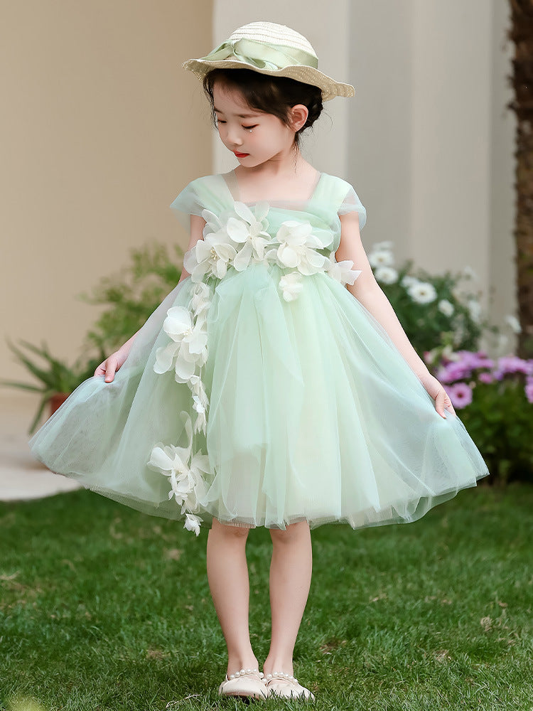 Children's Birthday Green Mesh Flower Day Performance Children's Dress