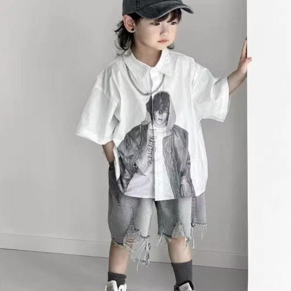 Children's Boys Summer Blouse Wear Fashion Korean Style Short Sleeve Children's Suit