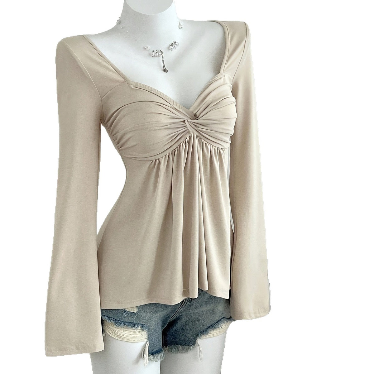 Women's Collar Long Sleeve Elegant Casual Solid Color Women's T-shirt