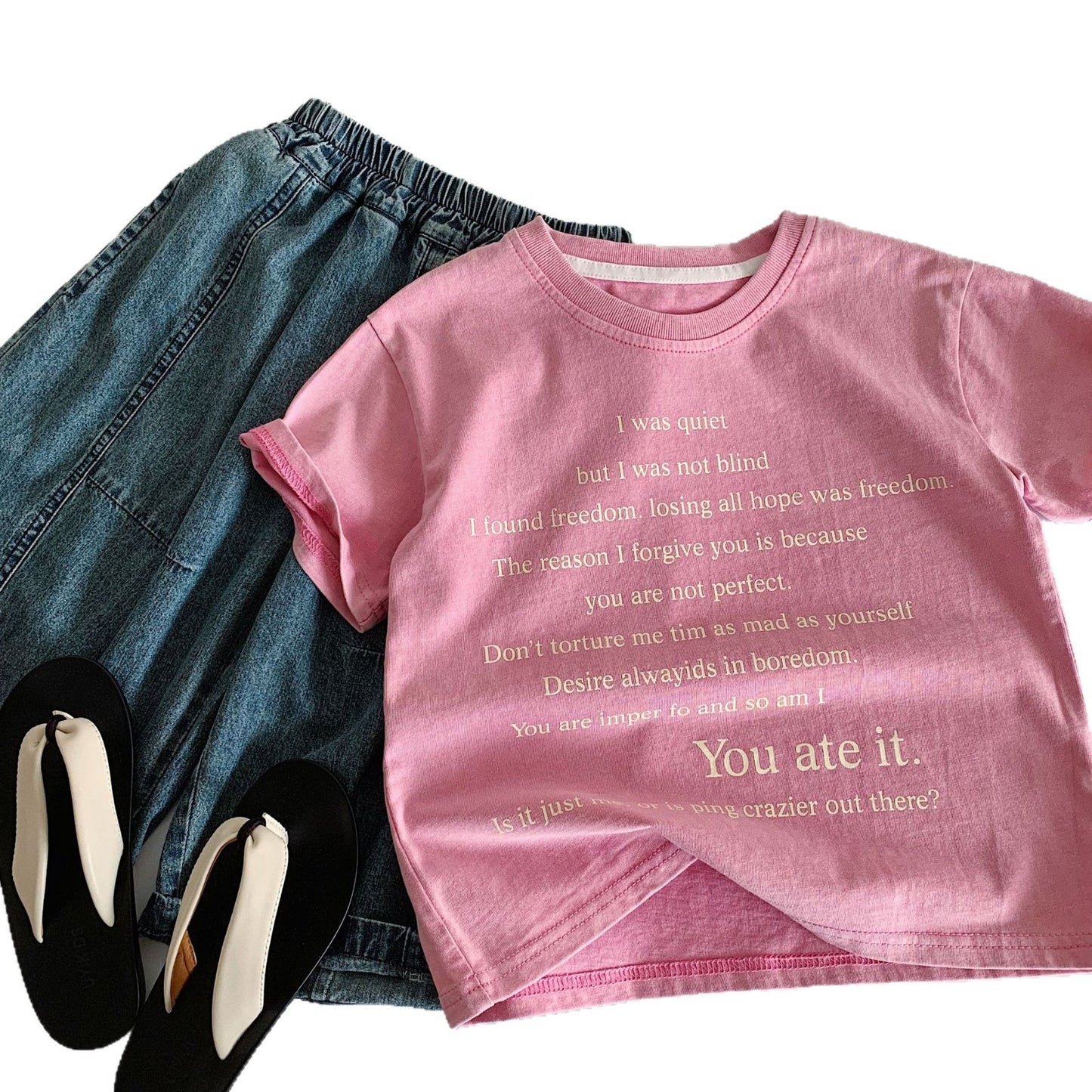 Children's Short-sleeved Summer Boys Letters Round Neck Pullover Woven Clothing Children's T-shirt