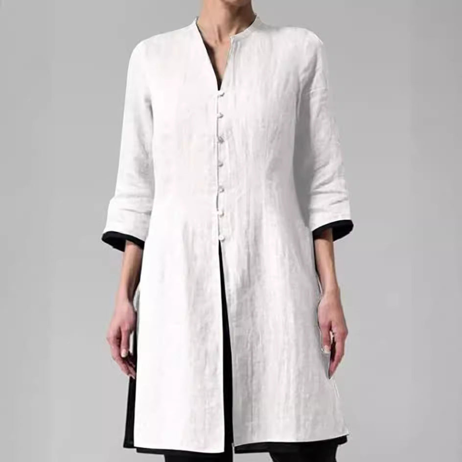 Women's Large Mid-length Loose Retro Cropped Sleeves Blouse