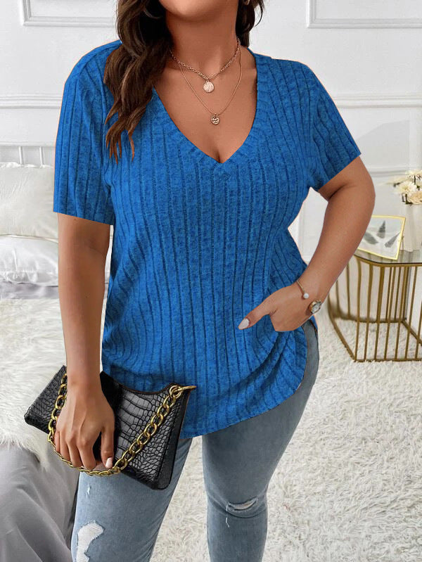 Women's Solid Color Elegant Sunken Stripe Sleeve Women's T-shirt