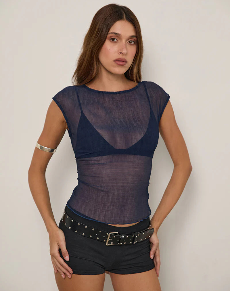Women's Solid Color Splicing Pullover French Square Lace Shirt, Chiffon Shirt